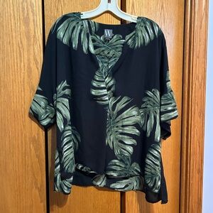 Worthington Black and Green Tropical Blouse